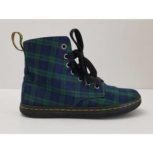 DR. MARTENS Hackney Green & Blue Plaids Fabric Canvas Womens Ankle Boots Sz US 5